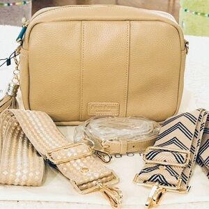Pom Pom London SANDSTONE City Leather Crossbody Bag w/3 PPL  Straps - NWT 💎